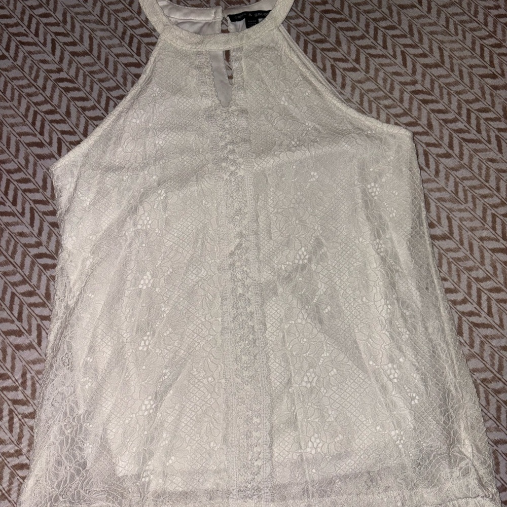 Cable & Gauge White Lace Halter Blouse